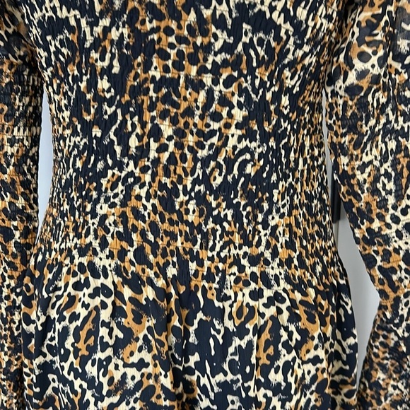 & OTHER STORIES Smocked Button Up Midi Dress Leopard Print Lined Sz 8 - Picture 12 of 14